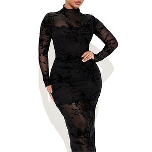 Vestique sheer mesh burnout floral maxi dress